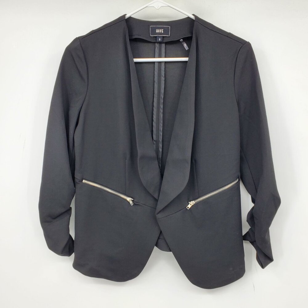 NWT Have Black Open Front‎ Zipper Pocket Blazer Suit Jacket Size Small